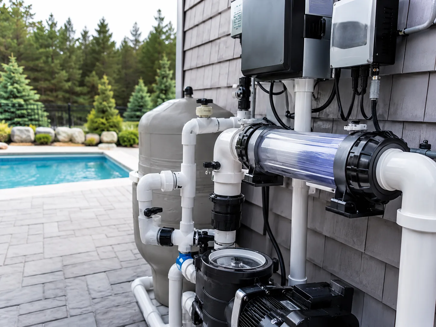 Pool chlorinator and sanitization system, filter, salt cell, and control units