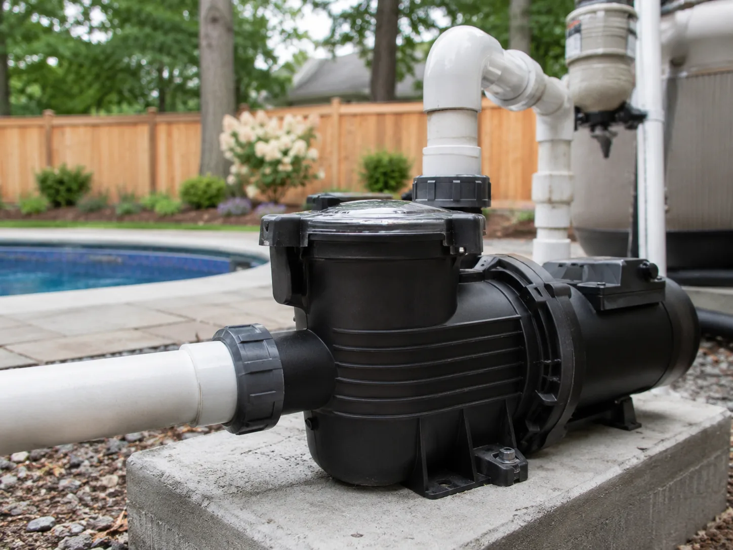Pool pump and equipment on a residential equipment pad